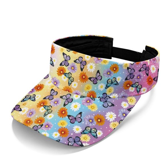 HELLHERO Butterfly Flower Dream Sports Visor, Lightweight Sun Visor Hat Polyester Fabric Breathable Comfortable Sports Visor Cap for Beach