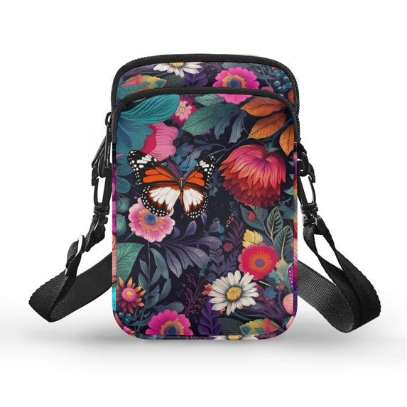 HELLHERO Butterfly Flower Pattern Shoulder Bag for Men, Women Adjustable Shoulder Strap Shoulder Bags Polyester Double Deck