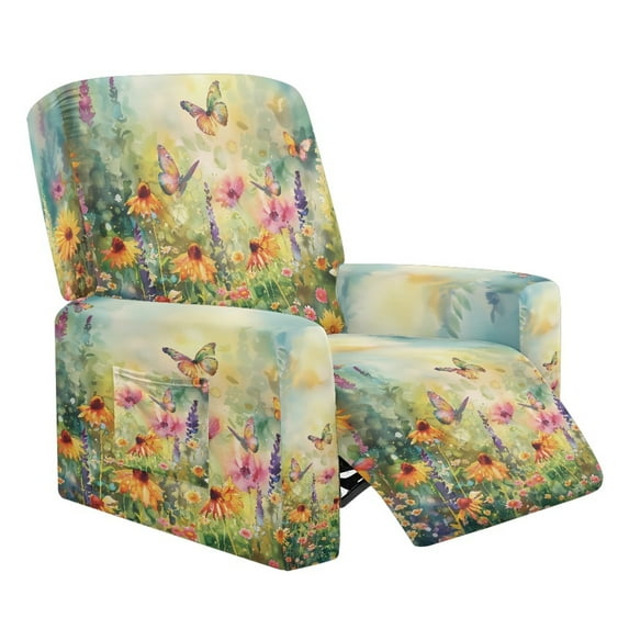 HELLHERO Butterfly Flower Print Recliner Sofa Slipcovers Lazy Boy Recliner Covers That Stay in Place Couch Covers for Reclining Chair, Green