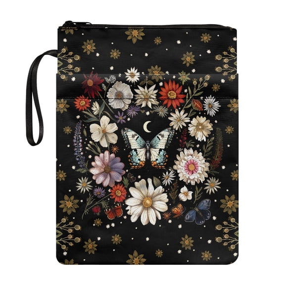 HELLHERO Butterfly Flowers Book Cover Polyester Carrying Book Case Book Organzoer Holder with Zipper Bible Cover Case Bible Carrier Tote Bag, 11.42 x 8.66 Inch
