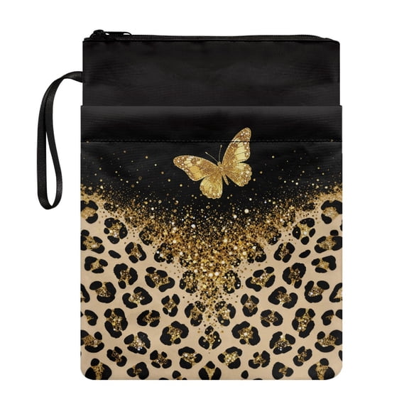 HELLHERO Butterfly Leopard Print Pattern 11.42 x 8.66 Inch Polyester Fabric Book Sleeve - Book Storage Bag for Classroom Library, Office