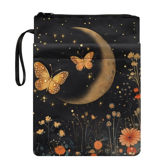 HELLHERO Butterfly Moon Book Cover Carrying Book Case Polyester Fabric Handle Tote Bags with Waterproof for Hardcover Notebook Bible Journal