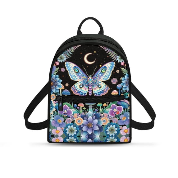 HELLHERO Butterfly & Mushroom Mini Backpack for Travel Work, Lightweight Travel Shoulder Bag Polyester Lots of Pockets Backpack Purse