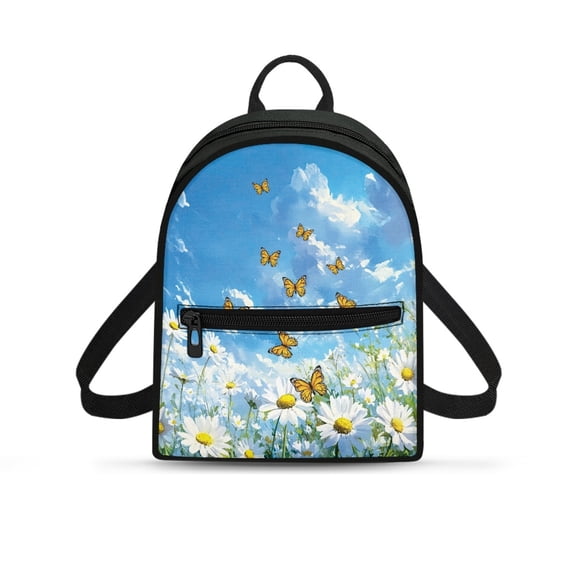 HELLHERO Butterfly Pattern Small Backpack with Adjustable Strap Front Pocket Mini Backpack for Work, Polyester Lightweight Daypack for Shopping