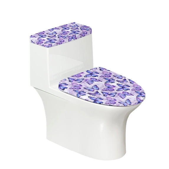 HELLHERO Butterfly Polyester Toilet Seat Covers Set for Bathroom, Stretch Elastic Installation Easy Care, Dustproof, 17x21 Inches