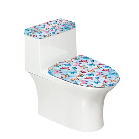 HELLHERO Butterfly Polyester Toilet Seat Lid Cover Set & Stretch Fit Bathroom Seat Covers & Elastic Edge for Hotel Fits All Toilet Shapes