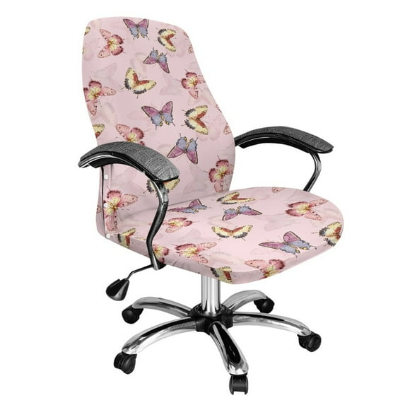 HELLHERO Butterfly Print Gaming Chairs Cover, Universal High Back Chair Slipcover, Washable Office Chair Cover Pink