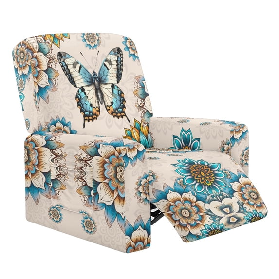 HELLHERO Anti Fade 4 Pcs Recliner Slipcovers for Kids, Polyester Spandex Brushed Recliner Chair Covers for Living Room, Butterfly