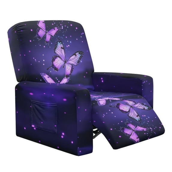 HELLHERO Butterfly Print Recliner Chair Covers Couch Covers for Reclining Couches Electric Power Lift Recliner Chair Non Slip Cover with Pockets, Purple