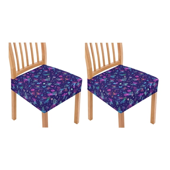 HELLHERO Butterfly Print Seat Covers for Dining Room Chairs, Protective Dining Room Seat Cover Protector Set of 2, Kitchen Chair Covers Removable, Purple