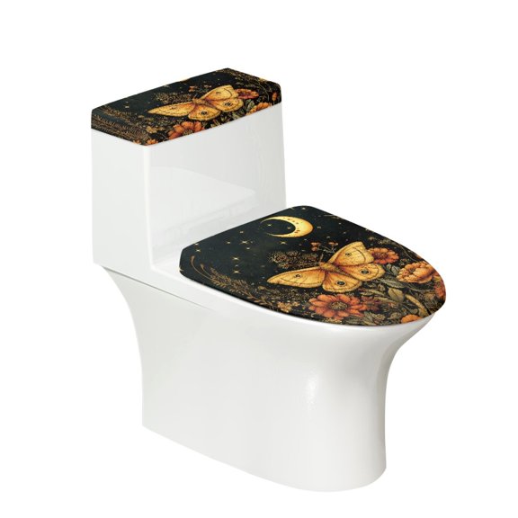 HELLHERO Butterfly Starry Sky Pattern Polyester Fabric Toilet Seat Protector & Washable Toilet Lid Covers & Adjustable for Toilet Soft