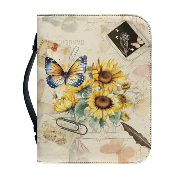 HELLHERO Butterfly and Sunflower Pattern Bible Cover for Men, Protective Church Bible Bag with Top Handle for Outdoor Study Christian Prayer Bible Study