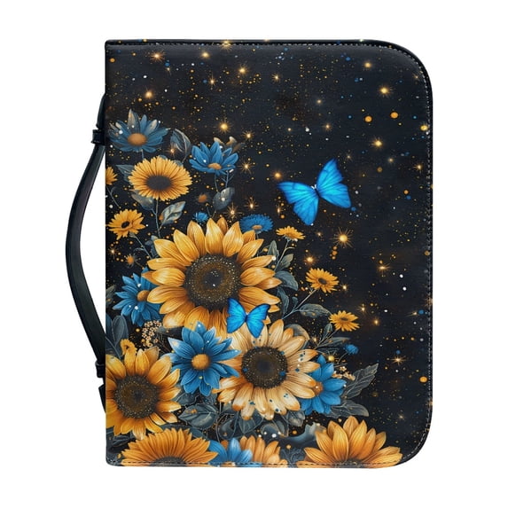 HELLHERO Butterfly Sunflowers Pattern Bible Case for Men, Waterproof Bible Cover with Zippered for Church Christian Prayer Christian Prayer Study