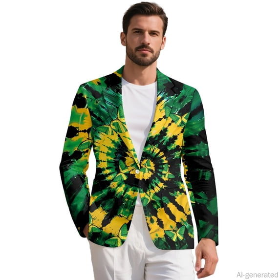 HELLHERO Butterfly Tie Dye Men's Business Suit Jacket, Single Button Mens Blazer Jackets One Button Polyester Suit Separates Coat for Prom
