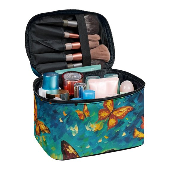 HELLHERO Butterfly Wide-open Portable Makeup Bag Organizer Makeup Bag Travel Cosmetic Bag Handle Handy Female