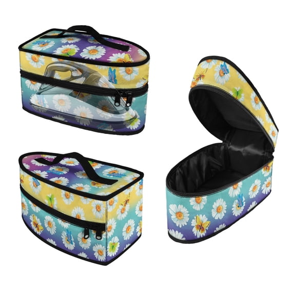HELLHERO Butterfly and Daisy Pattern Dustproof Travel Iron Storage Case (11.8x6.69x5.5 In) Polyester, Case Only