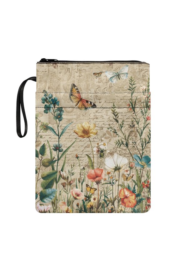 Butterfly and Floral Design Book Sleeve Protector Pouch, Washable for Gift Bag Book Cover Sleeve Pouch, Book Carrying Case Book Lovers Gifts