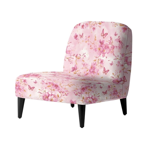 HELLHERO Butterfly and Floral Pattern Wear Resistant Armless Accent Chair Soft Cover with Easy Care, Anti-Wrinkle Armless Accent Chair Cover