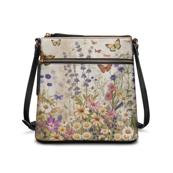 HELLHERO Butterfly and Flowers Shoulder Bag, Inner Pocket Satchel Bag Exquisite UV Craft Fashion Women's Shoulder Bag for Travel Daily