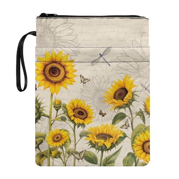 HELLHERO Butterfly and Sunflower Pattern Book Cover Sleeve Pouch with Handle for Reading Lovers Books Sleeve Storage & Portability for Travel