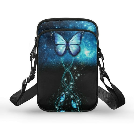 HELLHERO Butterfly with Zipper Adjustable Strap Double Layer 4.33x1.97x7.09 Adjustable Crossbody Bag Polyester Underarm Shoulder Bag for Adults