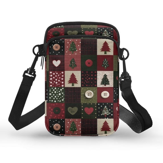 HELLHERO Button Christmas Tree Pattern Double-layer with Zipper Travel Daily Use Messenger Bag with Double Deck Polyester 4.33x1.97x7.09 for Adult
