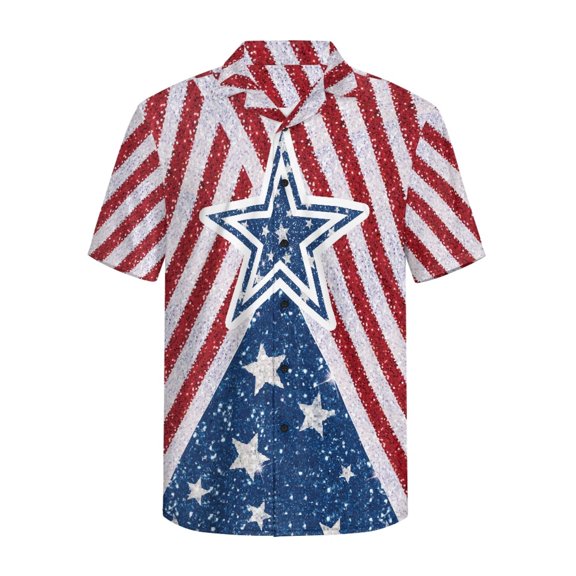 HELLHERO Button Men's Short Sleeve Button Up Shirt, Soft Moisture Absorbing Men's Short Sleeve Shirt for Vacation Party, American Flag Print