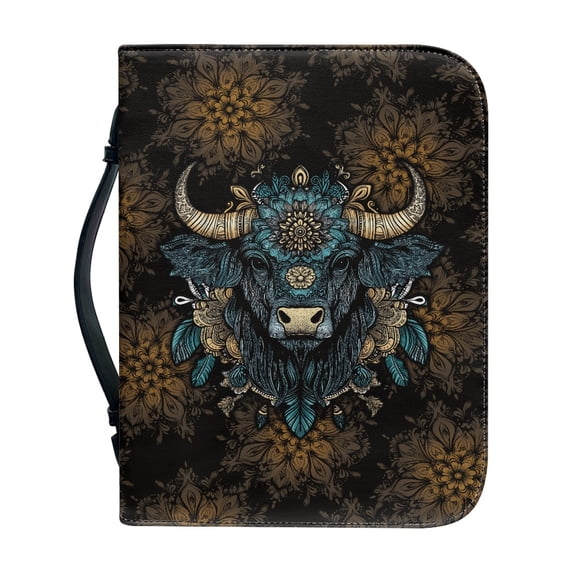 HELLHERO Calf Floral Design Bible Covers, Protective PU Leather Church Bible Bag for Prayer Study Christian Prayer, Top Handle Book Carrier Case