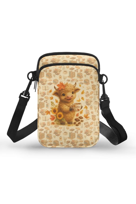 Calf and Sunflower Pattern Crossbody Bag, Polyester with Adjustable Strap for Adult