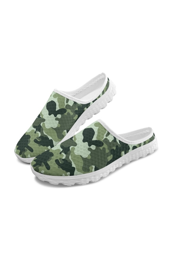 Camo Pattern Comfort Mesh Slip On Shoes, Easy On Off Lightweight Mesh Slip On Clogs for Summer Outdoor Indoor