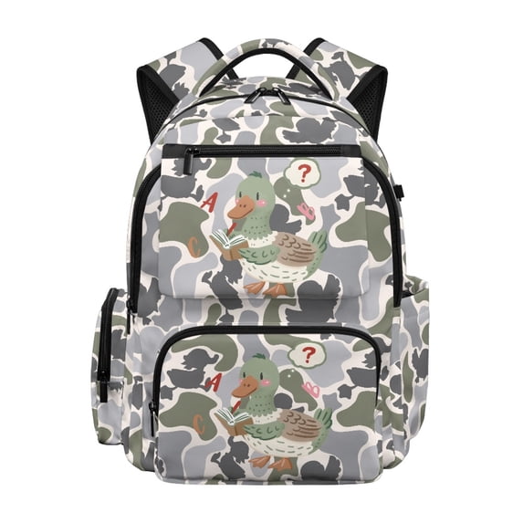 HELLHERO Camo Reading Duck School Bookbags with Lightweight Multi Pocket, 17 Inch Water Resistant Backpacks for Travel Middle School