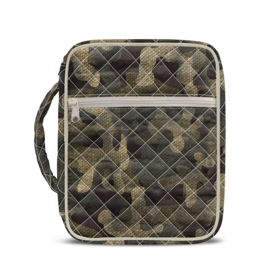 HELLHERO Camouflage Pattern Bible Cover Case, Zippered Pocket Handle Bible Study Bag Polyester Fabric Quilted Bible Cover for Daily Use Scripture Study
