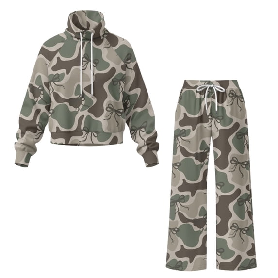 Traksuit Pattern HELLHERO Camouflage Pink Bow Pattern Polyester Spandex Women Two Piece ...