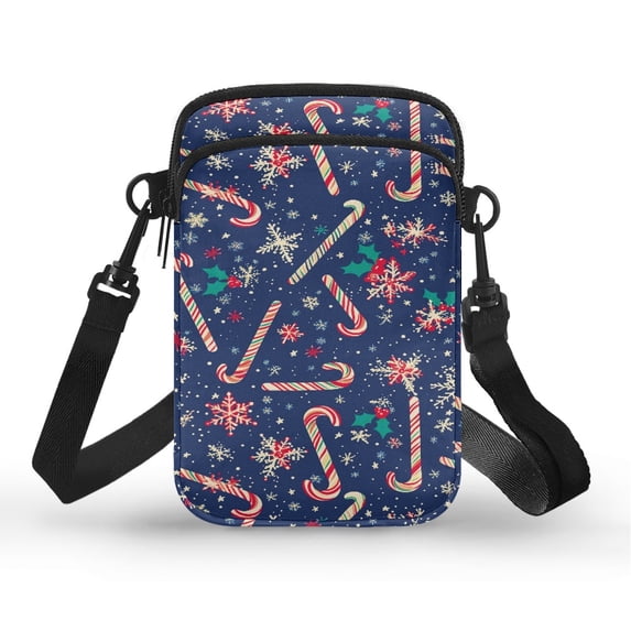 HELLHERO Candy Cane Joy with Zipper Polyester Cross Body Purse Unisex 4.33"x1.97"x7.09"