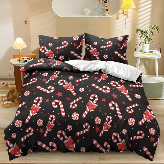 HELLHERO Candy Cane Pattern Lightweight Duvet Cover Set with All-Season ...