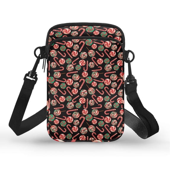 HELLHERO Candy Cane Pattern Sling Bag, Polyester with Shoulder Strap for Unisex