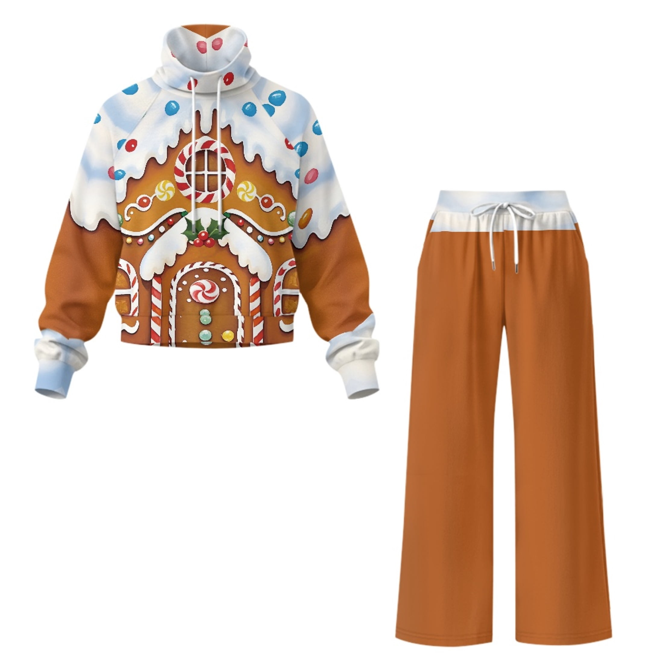 Traksuit Pattern HELLHERO Candy House Pattern Side Pockets Women's Two Piece Tracksuit ...