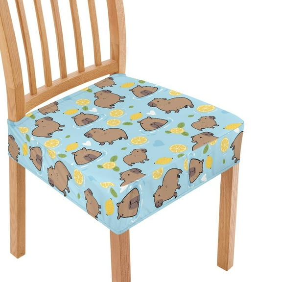 HELLHERO Capybara Lemon Print Chair Seat Covers for Dining Room Stretch, Dustproof Cushion Slipcovers for Kitchen, Dining Chair Seat Protector, Green