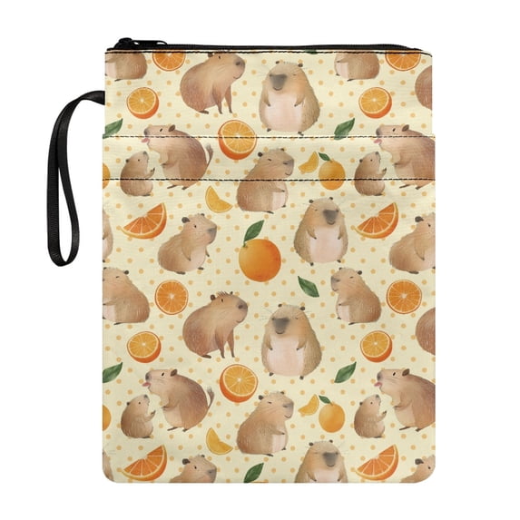 HELLHERO Capybara Orange Pattern Book Lovers Gift Notebook Wraps with Decorative Design Polyester Book Organzoer Holder Book Protection Class Office Pocket