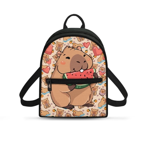 HELLHERO Capybara & Orange Pattern Mini Backpack with Zipper Closure Lightweight Small Backpack for Hangouts, Polyester Waterproof Handbag for Work