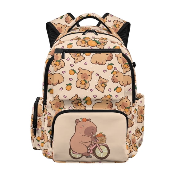 HELLHERO Capybara Orange Pattern Water Repellent Lightweight Bookbag with Waterproof Water Resistant School Bookbag, Breathable 17 Inch Kids School Backpack for Elementary Travel