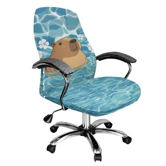 HELLHERO Capybara Print Office Chair Cover, Standard Size High Back Office Seat Cover, Easy to Clean Computer Chair Slipcover, Blue