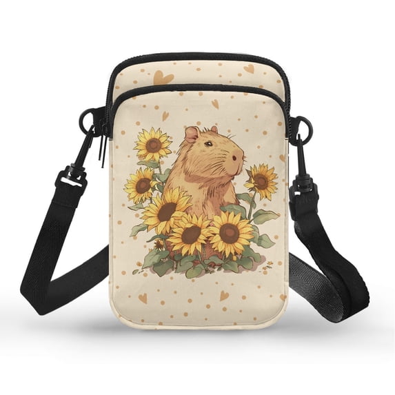 HELLHERO Capybara Sunflower Pattern Leakproof Sling Bag for Travel Daily Use