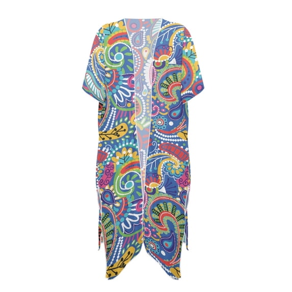 HELLHERO Cardigan Bathing Suit Cover Up for Summer Polyester Lightweight Long Kimono Swimsuit Cover Up Colorful Pattern