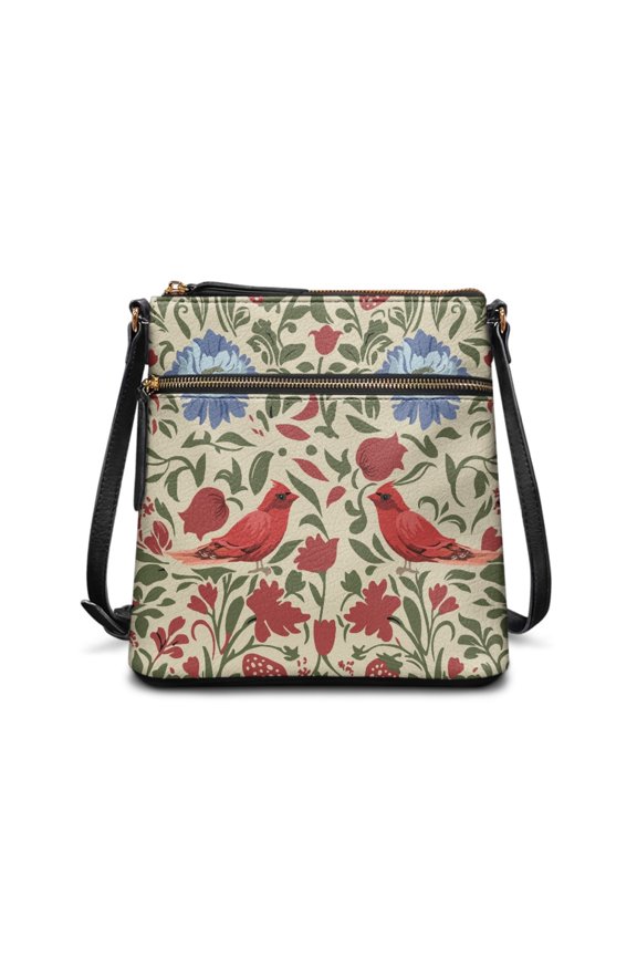 Cardinal Floral Printed Crossbody Bag, Hobo Handbags Lightweight Waterproof PU Leather Sling Bag for Women, Shoulder Purse for Dating Travel