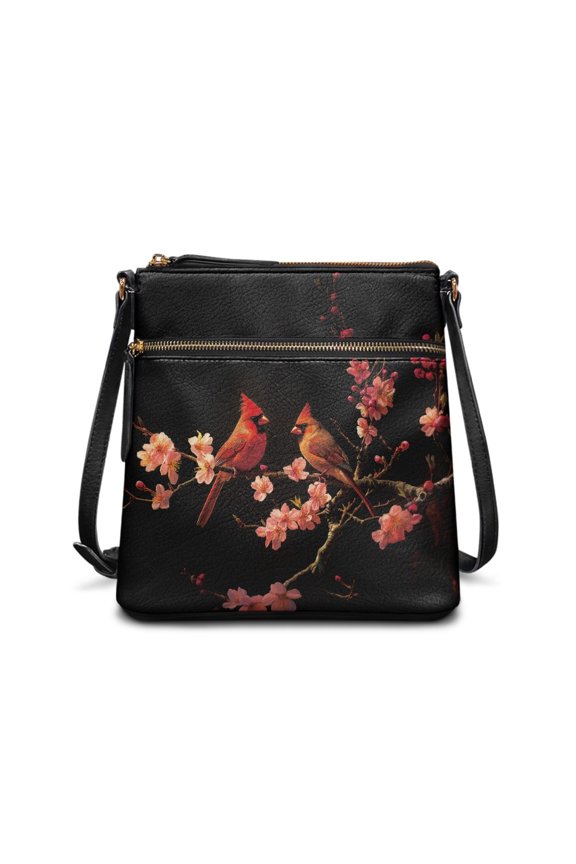 Cardinal on Cherry Blossom Crossbody Bag, Fashion Purse Satchel Durable Adjustable Strap Handbag for Daily Travel