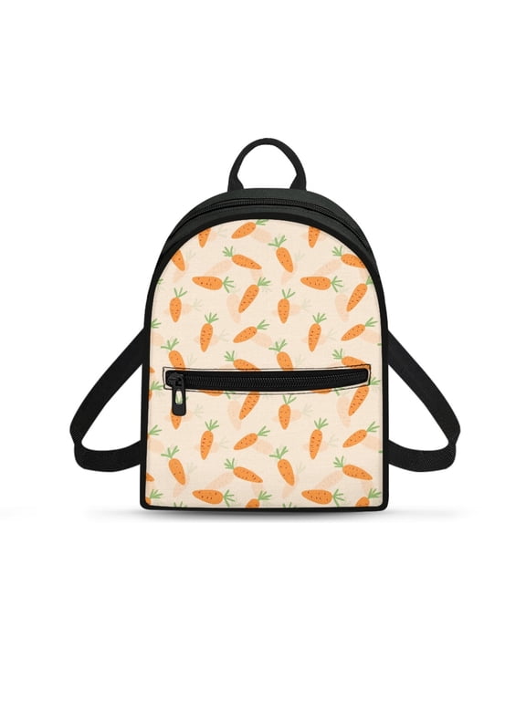 Carrot Pattern Back Pack for Travel Work, Versatile Travel Shoulder Bag Polyester Front Pocket Mini Backpack