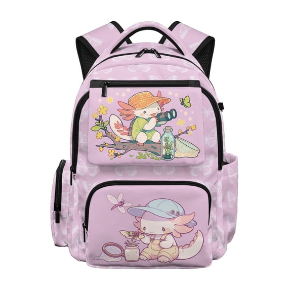 HELLHERO Cartoon Axolotl School Bookbags with Lightweight Multi-Pocket, 17 Inch Large Capacity Backpack for Travel and Back to School Elementary
