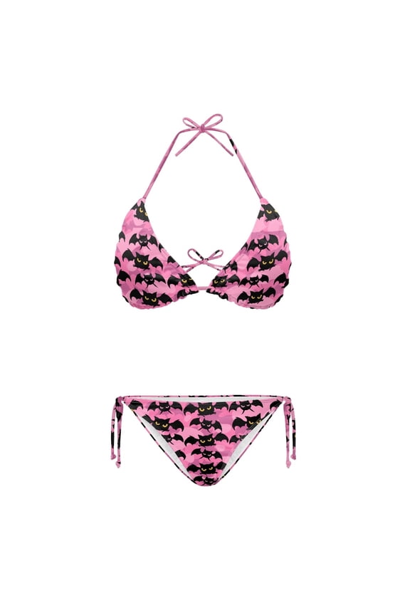 Cartoon Bat Pattern Two Piece Bikini Set Stylish Comfortable Swimwear Quick Dry Adjustable Halter Perfect for Beach, Pool Vacation