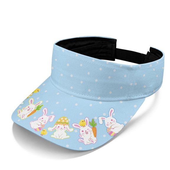 HELLHERO Cartoon Bunny & Polka Dot Pattern Adjustable Sun Visor Hat for Beach Tennis, Comfortable Empty Top Design Sun Visor Cap